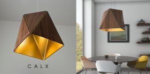 walnut and brushed brass geometric pendant CALX
