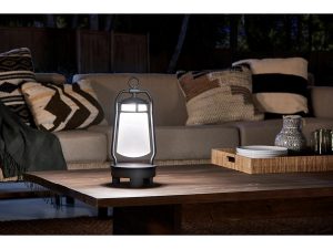 Outdoor Lantern with Bluetooth Speaker 49500BKTLED_Lyndon_Patio_Night-Detail